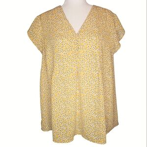 Cynthia Rowley Yellow Floral V-Neck Blouse